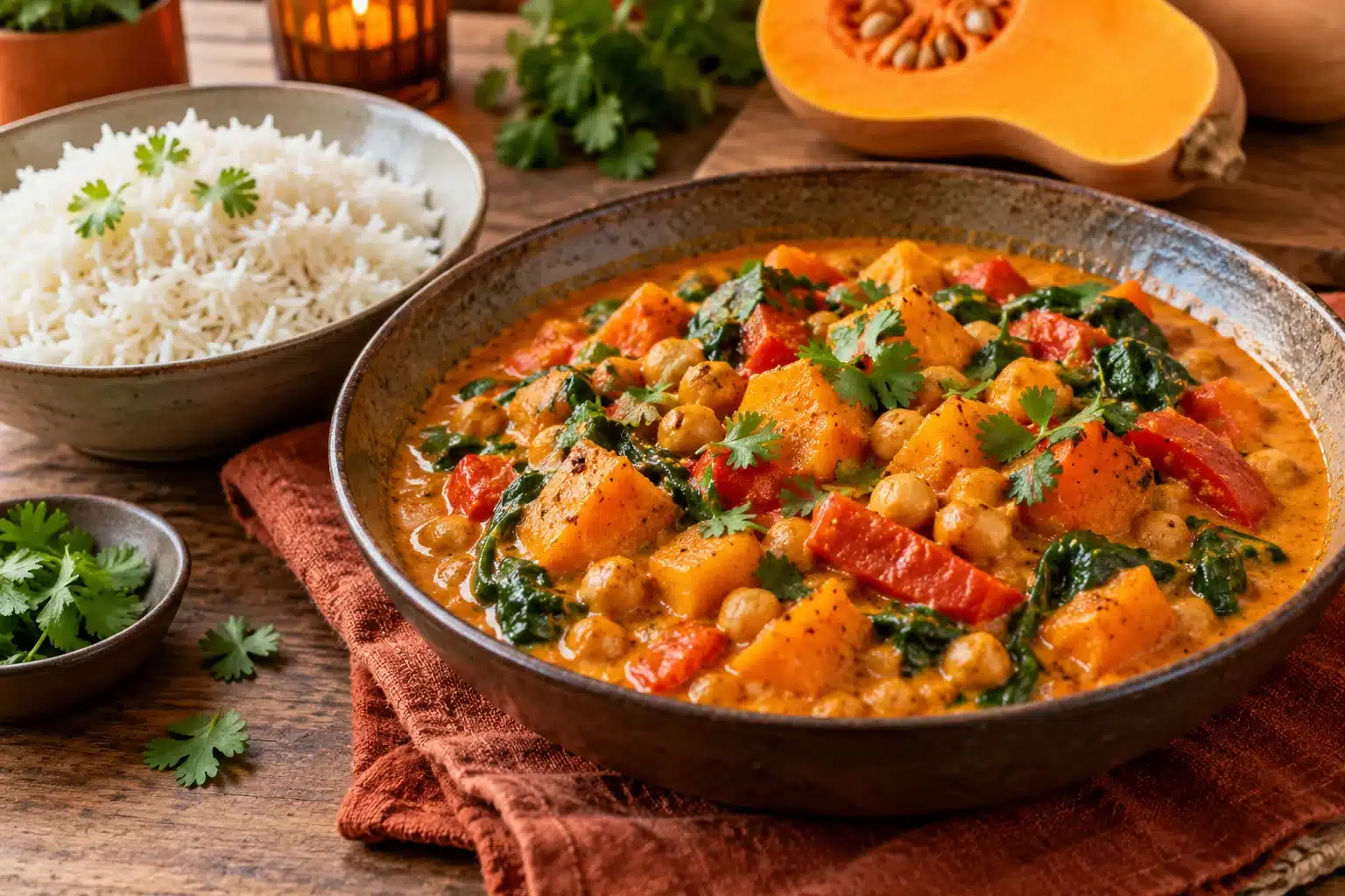 Pompoencurry op z’n Indiaas: met kikkererwten of rode linzen